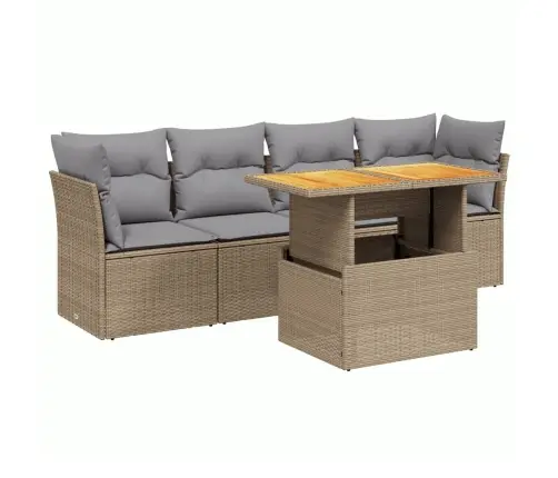 Sofos Komplektas Su Pagalvėlėmis, 5 Dalių, Smėlio, Poliratanas