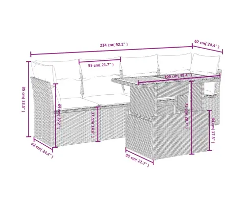 Sofos Komplektas Su Pagalvėlėmis, 5 Dalių, Smėlio, Poliratanas