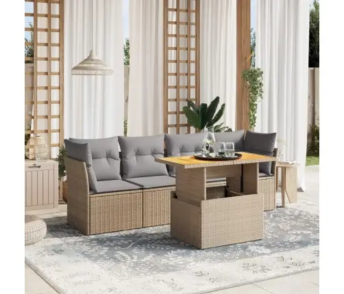 Sofos Komplektas Su Pagalvėlėmis, 5 Dalių, Smėlio, Poliratanas