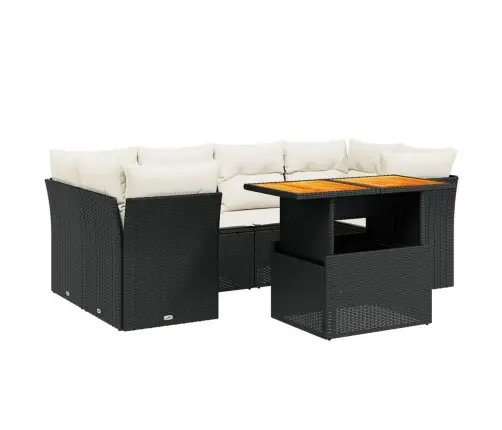 7-Daļīgs Dārza Dīvāna Komplekts Ar Matračiem, Melna Pe Vidaxl