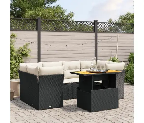 7-Daļīgs Dārza Dīvāna Komplekts Ar Matračiem, Melna Pe Vidaxl