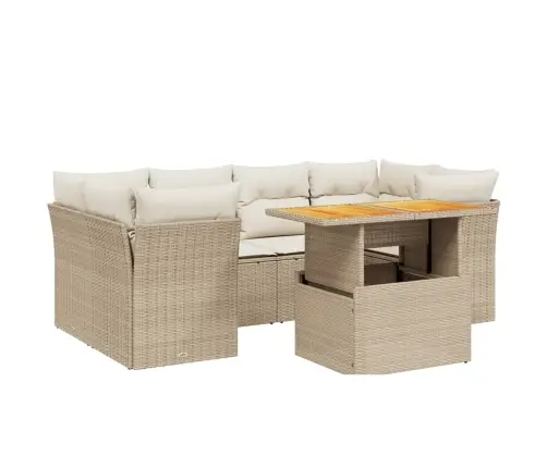 7-Daļīgs Dārza Dīvāna Komplekts, Matrači, Bēša Pe Rotangpalma Vidaxl