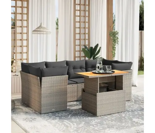 7-Daļīgs Dārza Dīvāna Komplekts, Matrači, Pelēka Pe Rotangpalma Vidaxl