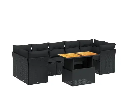 8-Daļīgs Dārza Dīvāna Komplekts, Matrači, Melna Pe Rotangpalma Vidaxl