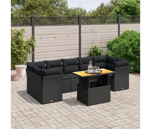 8-Daļīgs Dārza Dīvāna Komplekts, Matrači, Melna Pe Rotangpalma Vidaxl