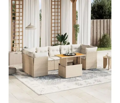 Sofos Komplektas Su Pagalvėlėmis, 8 Dalių, Smėlio, Poliratanas