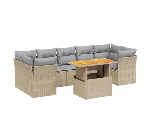 Sofos Komplektas Su Pagalvėlėmis, 8 Dalių, Smėlio, Poliratanas