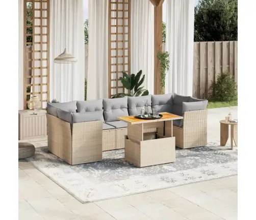 Sofos Komplektas Su Pagalvėlėmis, 8 Dalių, Smėlio, Poliratanas