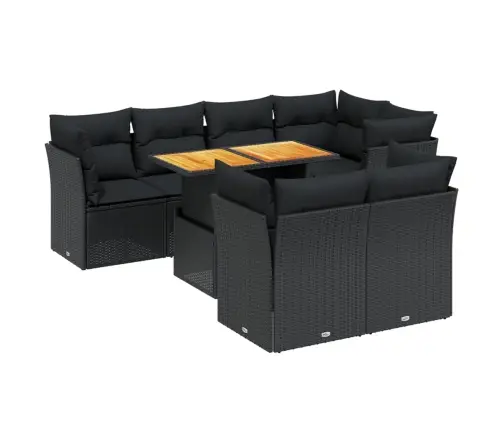 Sofos Komplektas Su Pagalvėlėmis, 8 Dalių, Juodas, Poliratanas