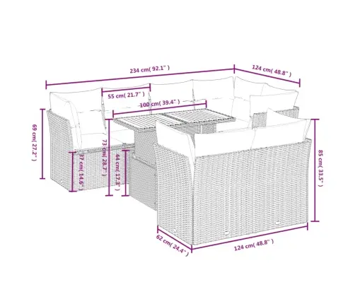 Sofos Komplektas Su Pagalvėlėmis, 8 Dalių, Juodas, Poliratanas