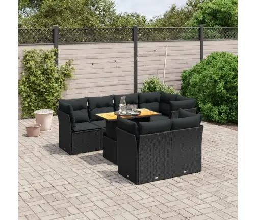 Sofos Komplektas Su Pagalvėlėmis, 8 Dalių, Juodas, Poliratanas