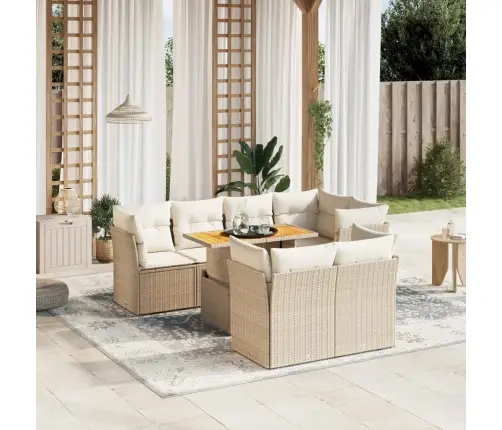 8-Daļīgs Dārza Dīvāna Komplekts, Matrači, Bēša Pe Rotangpalma Vidaxl 8-Daļīgs Dārza Dīvāna Komplekts, Matrači, Bēša Pe Rotangpalma Vidaxl