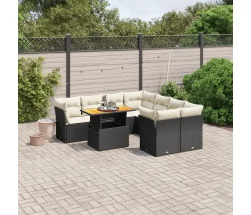 9-Daļīgs Dārza Dīvāna Komplekts, Matrači, Melna Pe Rotangpalma Vidaxl