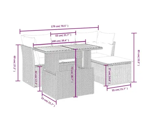 6-Daļīgs Dārza Dīvāna Komplekts, Matrači, Melna Pe Rotanpalma Vidaxl