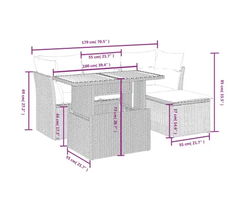 6-Daļīgs Dārza Dīvāna Komplekts, Matrači, Bēša Pe Rotangpalma Vidaxl