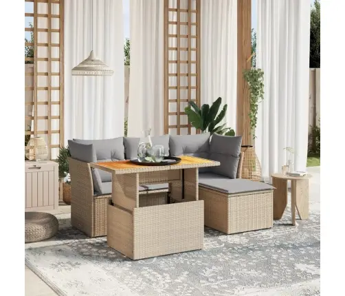 6-Daļīgs Dārza Dīvāna Komplekts, Matrači, Bēša Pe Rotangpalma Vidaxl