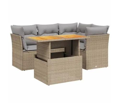 5-Daļīgs Dārza Dīvāna Komplekts, Matrači, Bēša Pe Rotangpalma Vidaxl