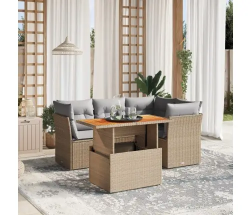 5-Daļīgs Dārza Dīvāna Komplekts, Matrači, Bēša Pe Rotangpalma Vidaxl