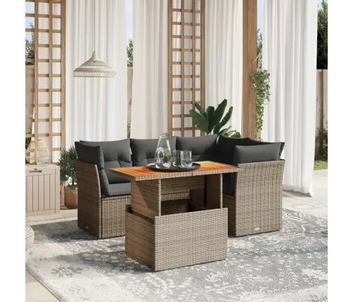 5-Osaline Aiamööblikomplekt Istmepatjadega, Polürotang, Hall