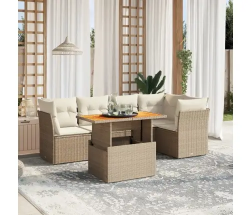 5-Daļīgs Dārza Dīvāna Komplekts, Matrači, Bēša Pe Rotangpalma Vidaxl