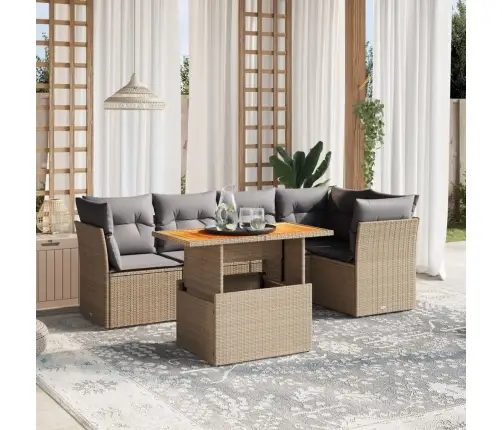 5-Daļīgs Dārza Dīvāna Komplekts, Matrači, Bēša Pe Rotangpalma Vidaxl