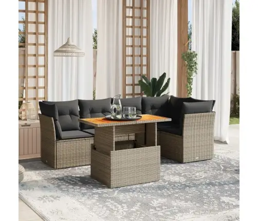 5-Daļīgs Dārza Dīvāna Komplekts Ar Matračiem, Pelēks Pe Pinums Vidaxl