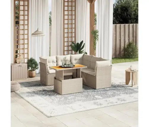 5-Daļīgs Dārza Dīvāna Komplekts, Matrači, Bēša Pe Rotangpalma Vidaxl