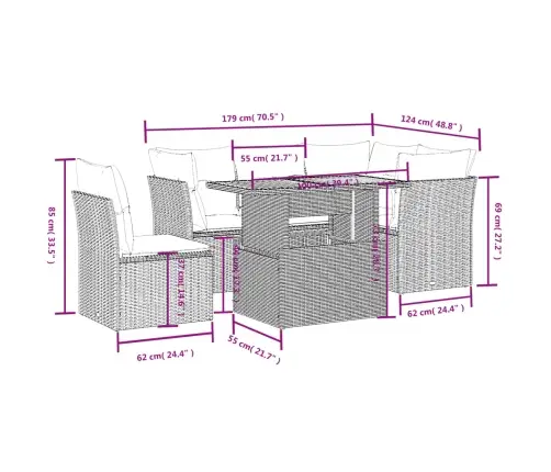 5-Daļīgs Dārza Dīvāna Komplekts Ar Matračiem, Pe Rotangpalma Vidaxl