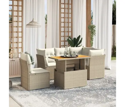 Sofos Komplektas Su Pagalvėlėmis, 5 Dalių, Smėlio, Poliratanas