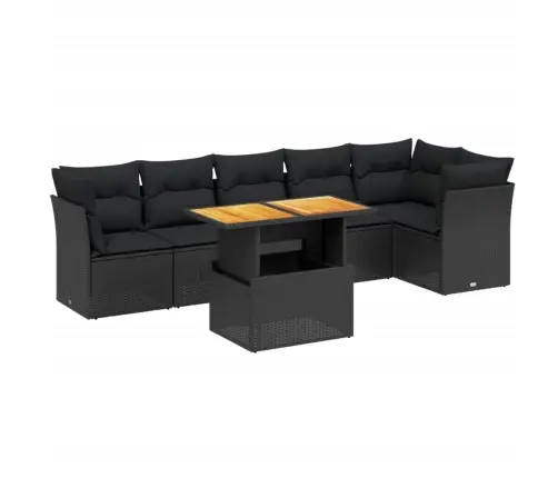 Sofos Komplektas Su Pagalvėlėmis, 7 Dalių, Juodas, Poliratanas