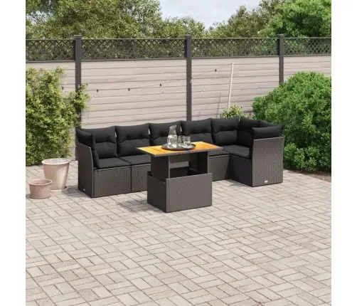 Sofos Komplektas Su Pagalvėlėmis, 7 Dalių, Juodas, Poliratanas