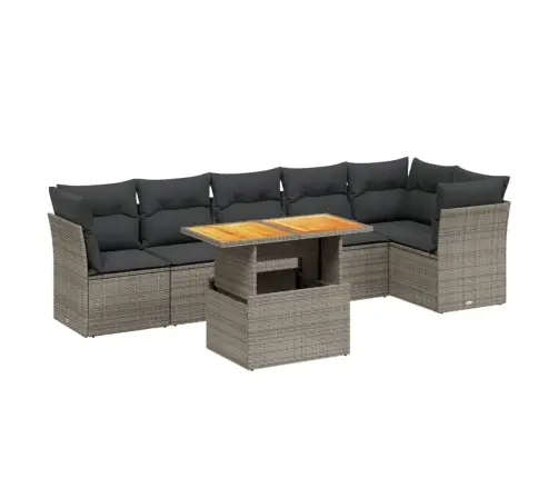 Sofos Komplektas Su Pagalvėlėmis, 7 Dalių, Pilkas, Poliratanas