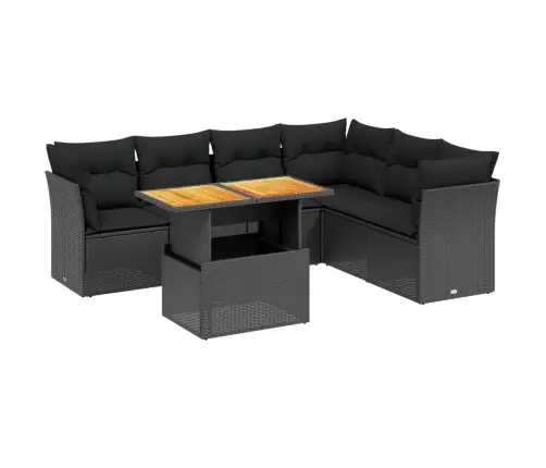 7-Daļīgs Dārza Dīvāna Komplekts Ar Matračiem, Melna Pe Vidaxl