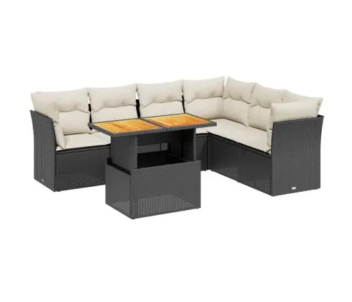 Sofos Komplektas Su Pagalvėlėmis, 7 Dalių, Juodas, Poliratanas