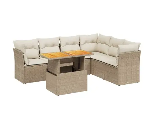 7-Daļīgs Dārza Dīvāna Komplekts, Matrači, Bēša Pe Rotangpalma Vidaxl