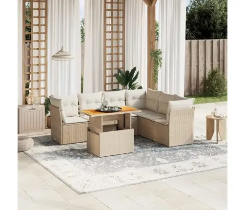 7-Daļīgs Dārza Dīvāna Komplekts, Matrači, Bēša Pe Rotangpalma Vidaxl