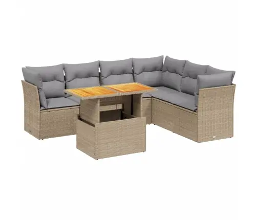 7-Daļīgs Dārza Dīvāna Komplekts, Matrači, Bēša Pe Rotangpalma Vidaxl