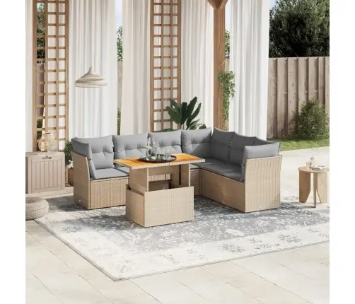 7-Daļīgs Dārza Dīvāna Komplekts, Matrači, Bēša Pe Rotangpalma Vidaxl