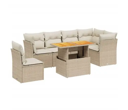 7-Daļīgs Dārza Dīvāna Komplekts, Matrači, Bēša Pe Rotangpalma Vidaxl