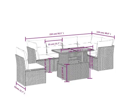 7-Daļīgs Dārza Dīvāna Komplekts, Matrači, Bēša Pe Rotangpalma Vidaxl