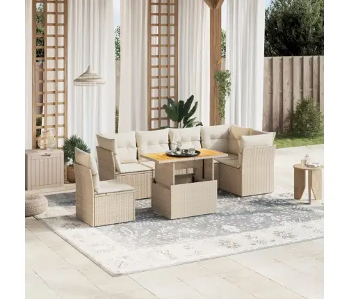 7-Daļīgs Dārza Dīvāna Komplekts, Matrači, Bēša Pe Rotangpalma Vidaxl