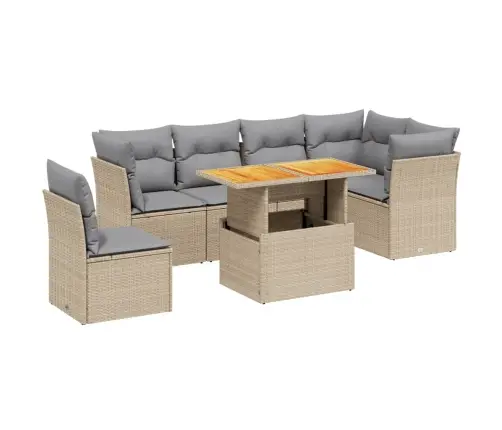 7-Daļīgs Dārza Dīvāna Komplekts, Matrači, Bēša Pe Rotangpalma Vidaxl