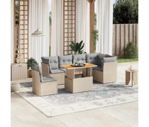 7-Daļīgs Dārza Dīvāna Komplekts, Matrači, Bēša Pe Rotangpalma Vidaxl