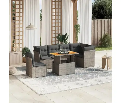 Sofos Komplektas Su Pagalvėlėmis, 7 Dalių, Pilkas, Poliratanas