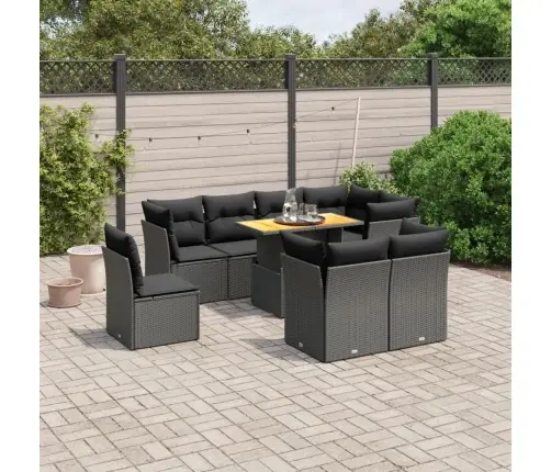 9-Daļīgs Dārza Dīvāna Komplekts, Matrači, Melna Pe Rotangpalma Vidaxl