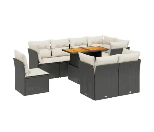 9-Daļīgs Dārza Dīvāna Komplekts, Matrači, Melna Pe Rotangpalma Vidaxl