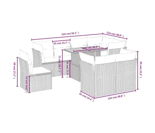 9-Daļīgs Dārza Dīvānu Komplekts, Matrači, Bēša Pe Rotangpalma Vidaxl