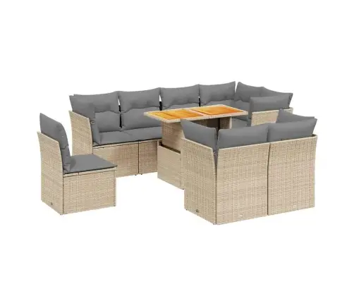 9-Daļīgs Dārza Dīvānu Komplekts, Matrači, Bēša Pe Rotangpalma Vidaxl