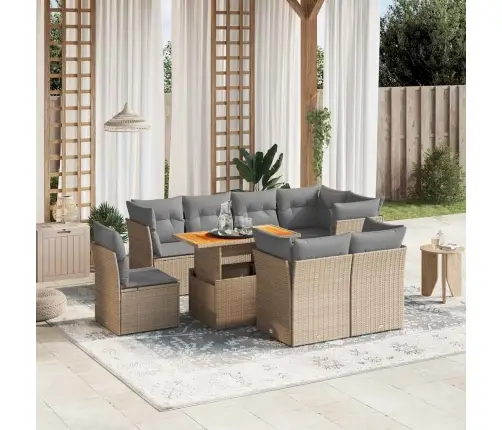 9-Daļīgs Dārza Dīvānu Komplekts, Matrači, Bēša Pe Rotangpalma Vidaxl