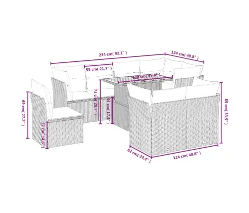9-Osaline Aiadiivani Komplekt Patjadega, Hall, Polürotang
